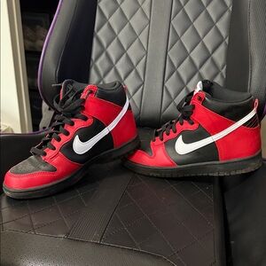 Nike Red and Black High-Top Dunks - Grade School